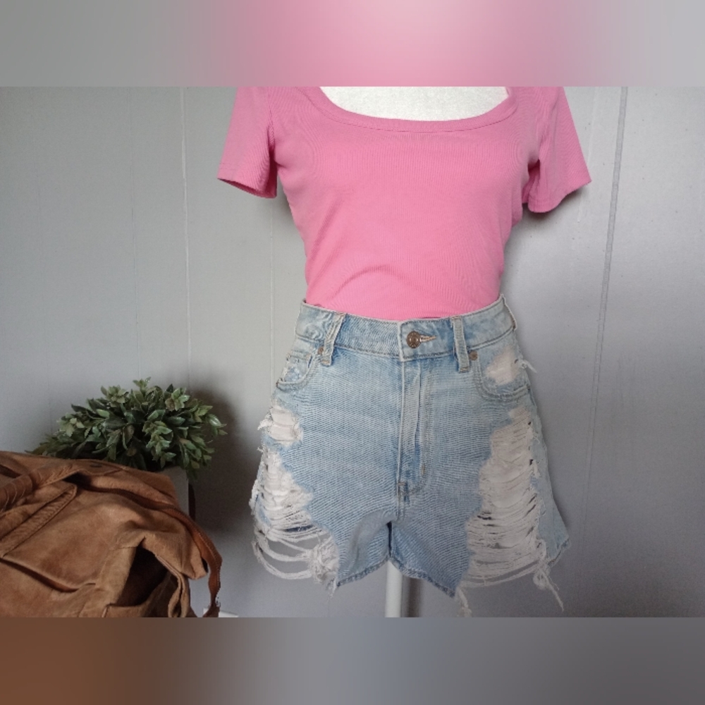 American Eagle Distressed Light Washed Denim Shorts Size 2
